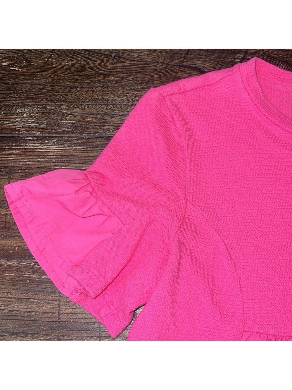 English Factory Pink Shift Dress Bell Ruffle Sleeve Medium Bubblegum - Picture 7 of 11